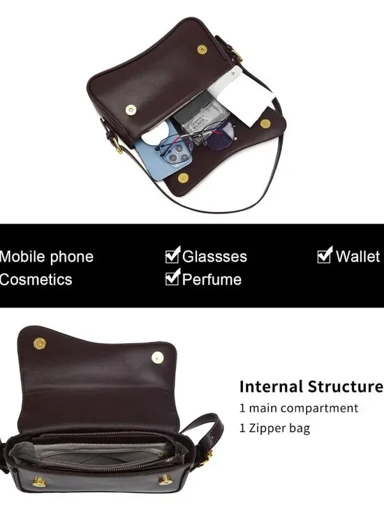 Women's Coffee Colour Pu Leather Tote Bag 2 Removable Straps and Zipper Closure - Picture 5 of 6